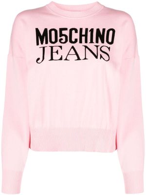 MOSCHINO JEANS logo-embroidered cotton jumper - Pink