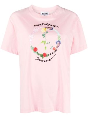 MOSCHINO JEANS logo-embroidered cotton T-shirt - Pink