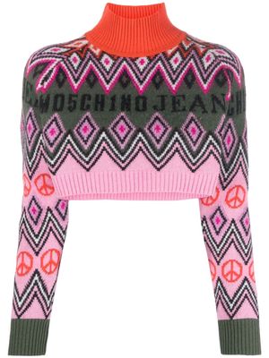 MOSCHINO JEANS logo-intarsia cropped jumper - Pink