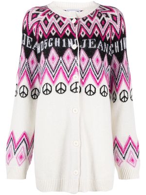 MOSCHINO JEANS logo intarsia-knit cardigan - White