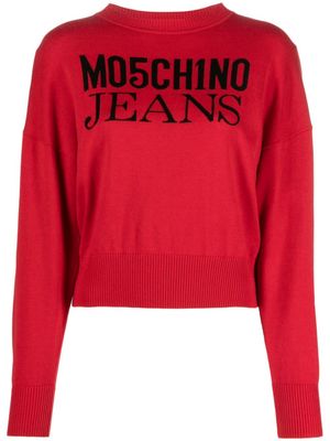 MOSCHINO JEANS logo intarsia-knit jumper - Red