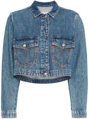 MOSCHINO JEANS logo-patch cropped denim jacket - Blue