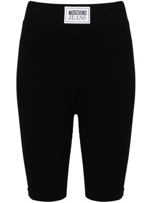 MOSCHINO JEANS logo-patch high-waist shorts - Black