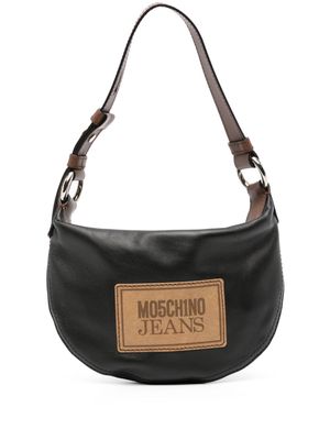 MOSCHINO JEANS logo-patch leather shoulder bag - Black