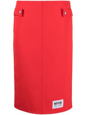 MOSCHINO JEANS logo-patch pencil skirt - Red