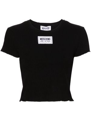 MOSCHINO JEANS logo-patch ribbed cropped T-shirt - Black