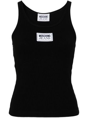 MOSCHINO JEANS logo-patch ribbed tank top - Black