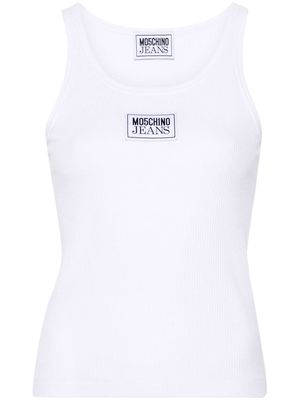 MOSCHINO JEANS logo-patch ribbed tank top - White