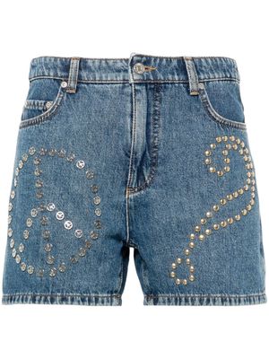 MOSCHINO JEANS logo-patch stud-embellished denim shorts - Blue