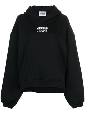 MOSCHINO JEANS logo-print cotton hoodie - Black