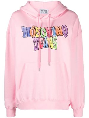 MOSCHINO JEANS logo-print cotton hoodie - Pink