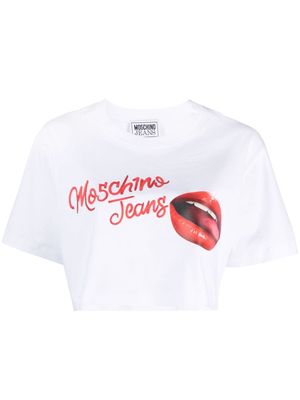 MOSCHINO JEANS logo-print cropped cotton T-shirt - White