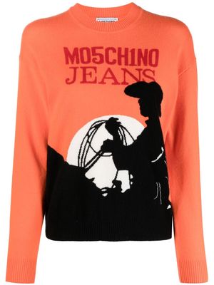 MOSCHINO JEANS logo-print round-neck jumper - Orange