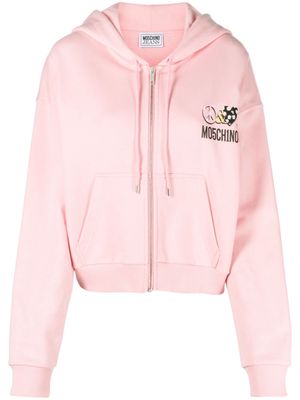 MOSCHINO JEANS logo-print zip-up hoodie - Pink