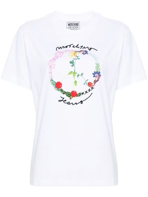 MOSCHINO JEANS logo-raised cotton T-shirt - White