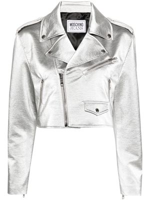 MOSCHINO JEANS metallic-finish notched-lapels cropped jacket - Silver