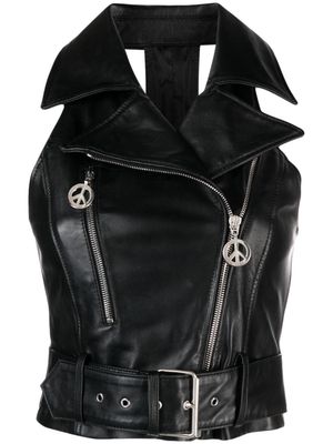 MOSCHINO JEANS notched-lapels leather gilet - Black