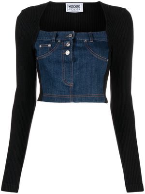MOSCHINO JEANS panelled denim knitted crop top - Black