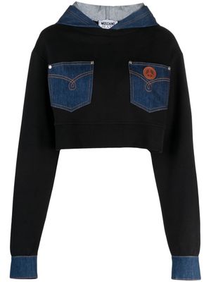MOSCHINO JEANS patchwork cotton hoodie - Black