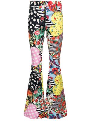 MOSCHINO JEANS patchwork-print flared trousers - Yellow