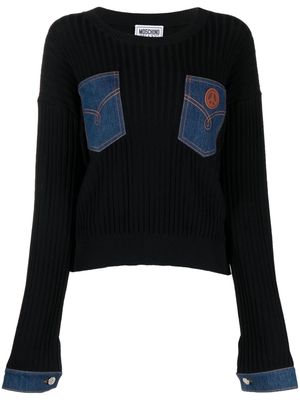 MOSCHINO JEANS patchwork ribbed jumper - Black
