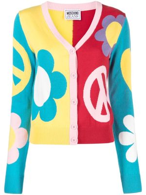 MOSCHINO JEANS patterned-intarsia cotton cardigan - Yellow