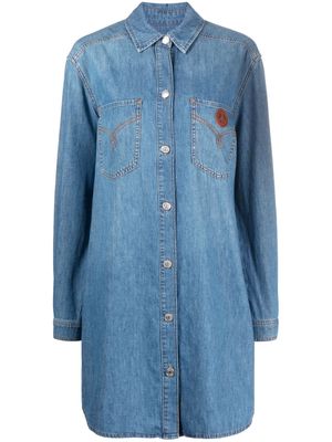 MOSCHINO JEANS peace sign-embroidered denim midi dress - Blue