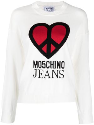 MOSCHINO JEANS peace-sign heart cotton jumper - White