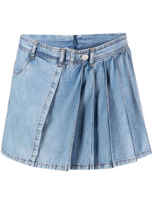 MOSCHINO JEANS pleated layered denim shorts - Blue