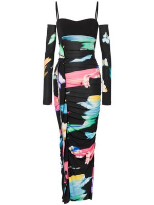 MOSCHINO JEANS printed ruched maxi dress - Black