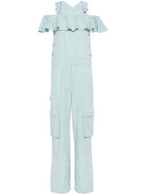 MOSCHINO JEANS ruffle-detail cold-shoulder jumpsuit - Blue