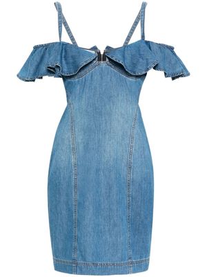 MOSCHINO JEANS ruffled-trim denim short dress - Blue
