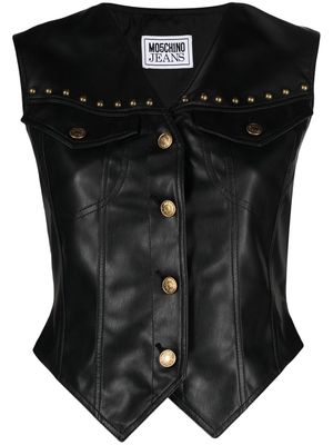MOSCHINO JEANS stud-detail panelled faux-leather gilet - Black
