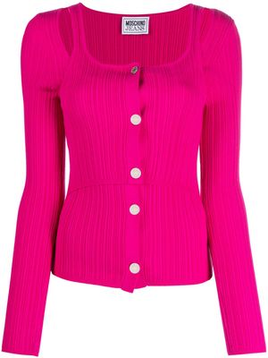 MOSCHINO JEANS U-neck ribbed-knit cardigan - Pink