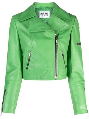 MOSCHINO JEANS zipped leather biker jacket - Green