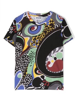 Moschino Kids abstract-print cotton T-Shirt - Blue