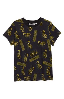 Moschino Kids' Allover Toy Bear Stretch Cotton Graphic Tee in Black Toy Dots
