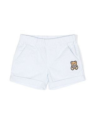 Moschino Kids appliqué-logo striped shorts - Blue