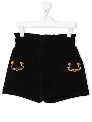 Moschino Kids baroque-print detail shorts - Black