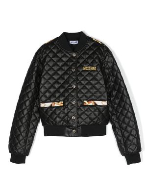 Moschino Kids baroque-print padded bomber jacket - Black