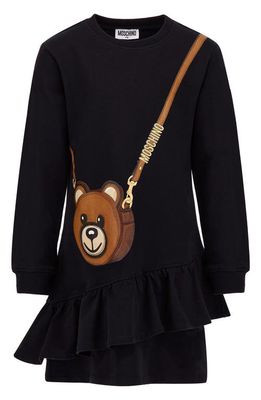 Moschino Kids' Bear Crossbody Graphic Long Sleeve Sweatshirt Dress in 60100 Black