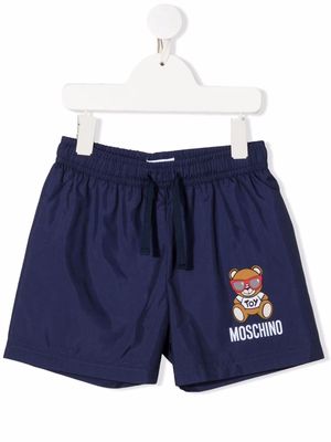 Moschino Kids bear-motif swim shorts - Blue