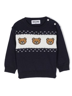 Moschino Kids bear-print intarsia-knit jumper - Blue