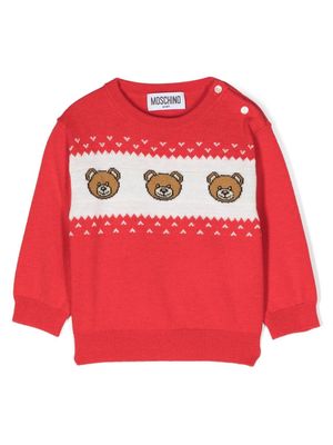 Moschino Kids bear-print intarsia-knit jumper - Red