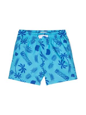 Moschino Kids botanical logo-print swim shorts - Blue