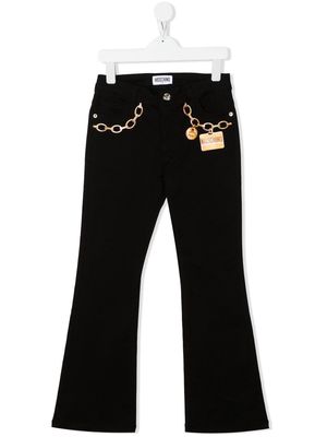 Moschino Kids chain-link print detail trousers - Black