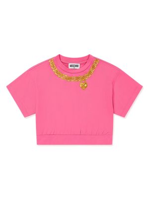 Moschino Kids Chain Neckless cotton-jersey T-shirt - Pink