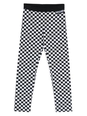 Moschino Kids check-pattern logo-tag leggings - White