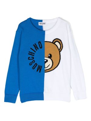 Moschino Kids colour-block logo-intarsia jumper - Blue