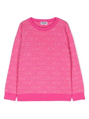 Moschino Kids crew-neck logo-intarsia jumper - Pink